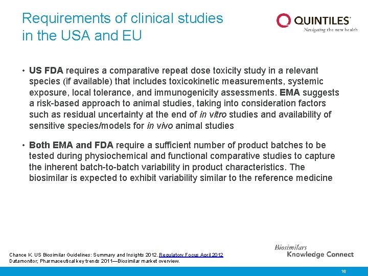 Requirements of clinical studies in the USA and EU • US FDA requires a