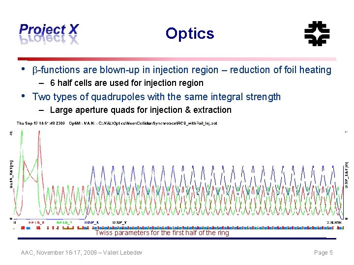 Optics • b-functions are blown-up in injection region – reduction of foil heating –