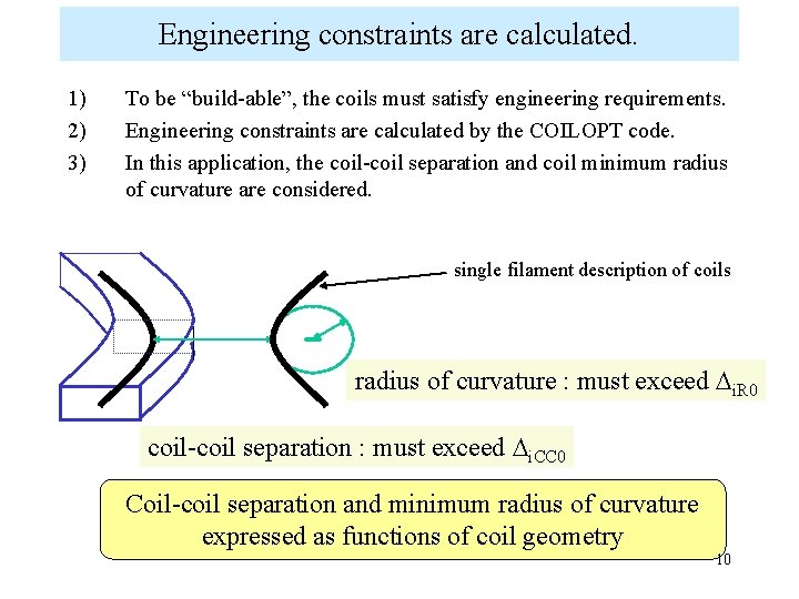 Engineering constraints are calculated. 1) 2) 3) To be “build-able”, the coils must satisfy