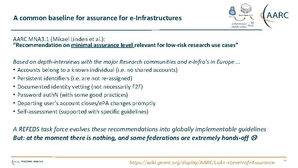 A common baseline for assurance for e-Infrastructures AARC MNA 3. 1 (Mikael Linden et