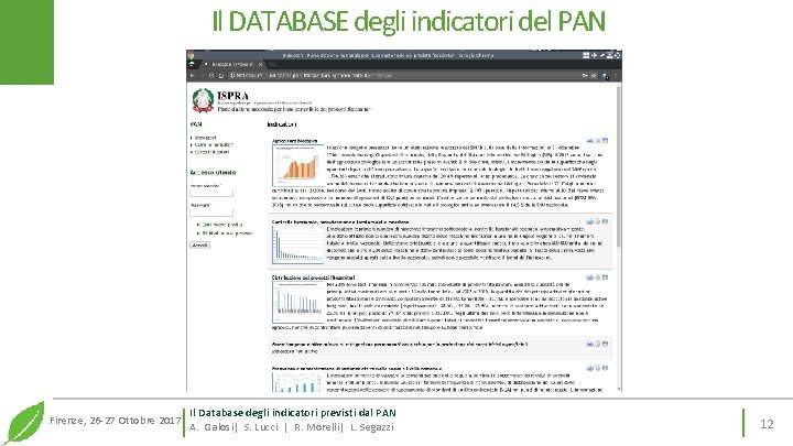 Il DATABASE degli indicatori del PAN Firenze, 26 -27 Ottobre 2017 Il Database degli