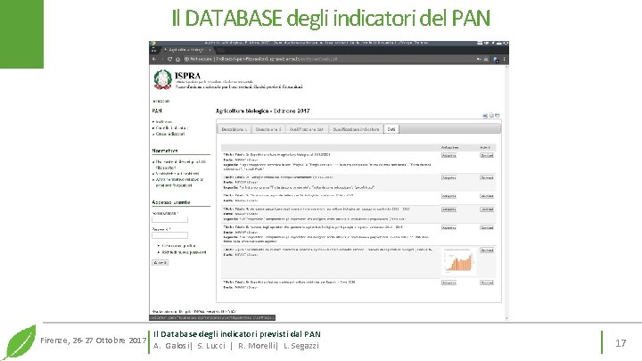 Il DATABASE degli indicatori del PAN Firenze, 26 -27 Ottobre 2017 Il Database degli