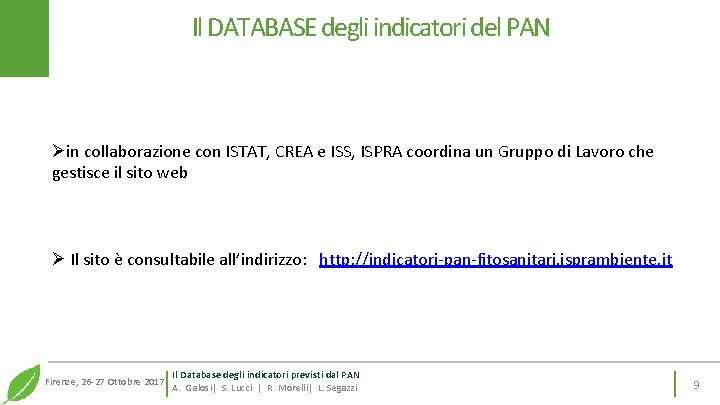 Il DATABASE degli indicatori del PAN in collaborazione con ISTAT, CREA e ISS, ISPRA