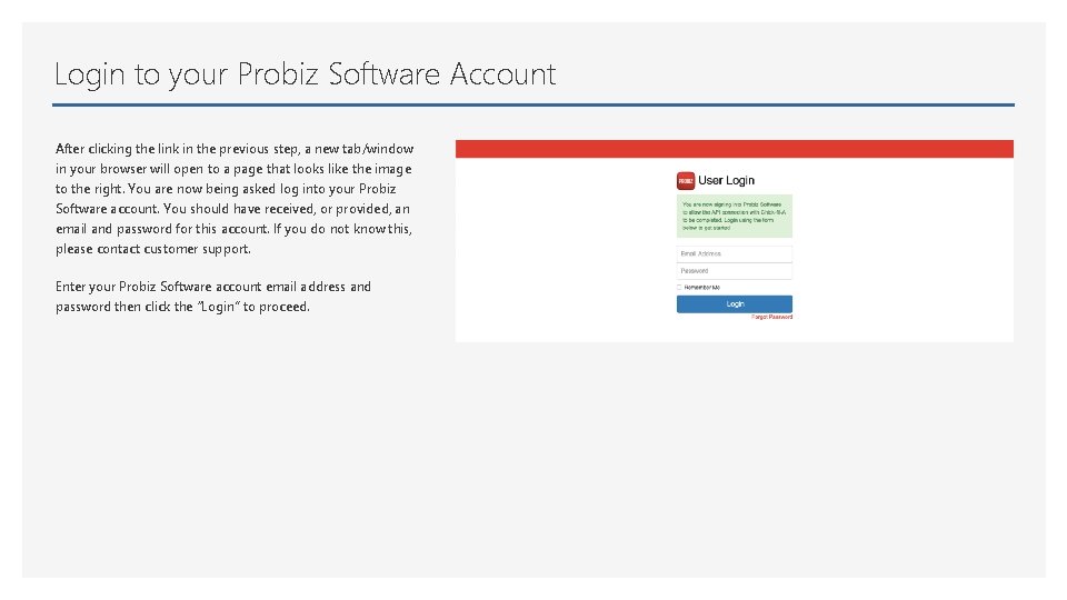 Login to your Probiz Software Account After clicking the link in the previous step,
