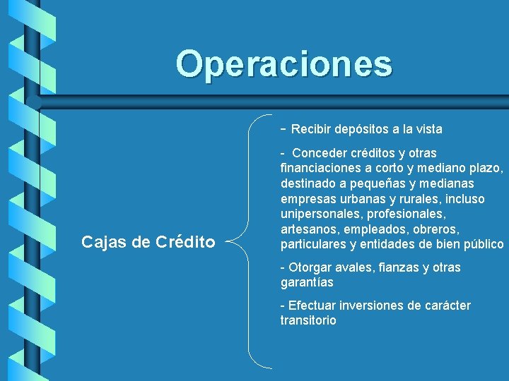 Operaciones - Recibir depósitos a la vista Cajas de Crédito - Conceder créditos y