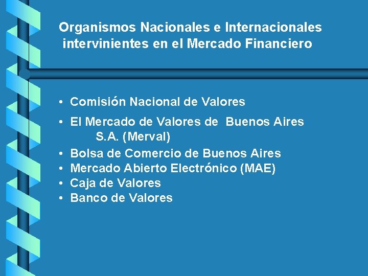 Organismos Nacionales e Internacionales intervinientes en el Mercado Financiero • Comisión Nacional de Valores