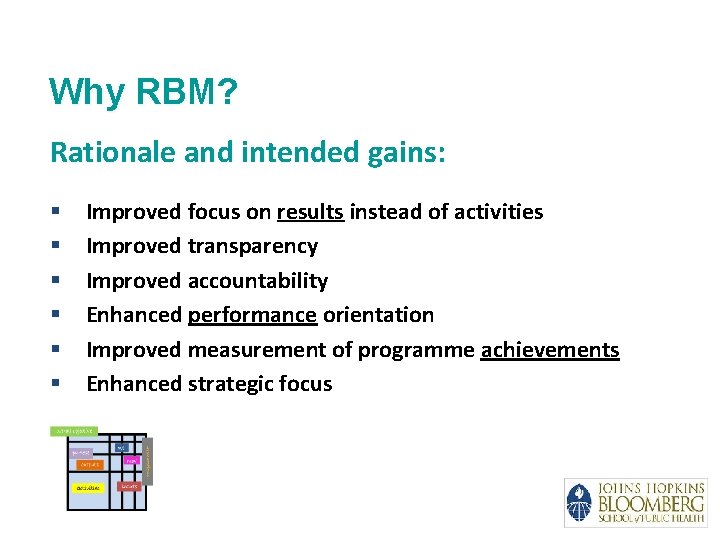 Why RBM? Rationale and intended gains: § § § Improved focus on results instead
