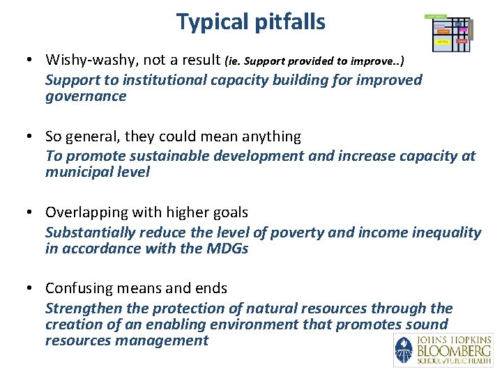 Typical pitfalls • Wishy-washy, not a result (ie. Support provided to improve. . )