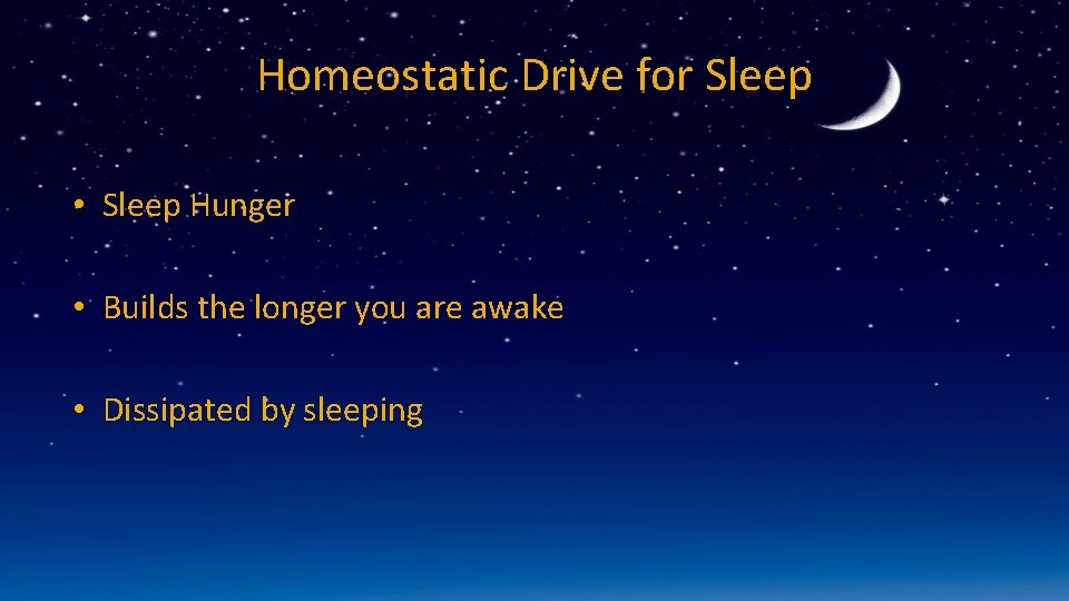 Homeostatic Drive for Sleep • Sleep Hunger • Builds the longer you are awake