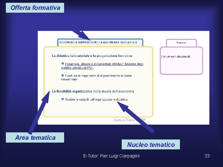 Offerta formativa Area tematica Nucleo tematico E-Tutor: Pier Luigi Ciarpaglini 23 