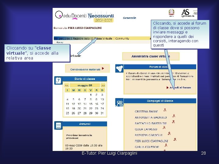 Cliccando, si accede al forum di classe dove si possono inviare messaggi e rispondere
