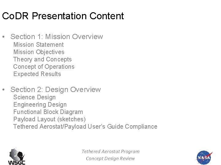 Co. DR Presentation Content • Section 1: Mission Overview Mission Statement Mission Objectives Theory