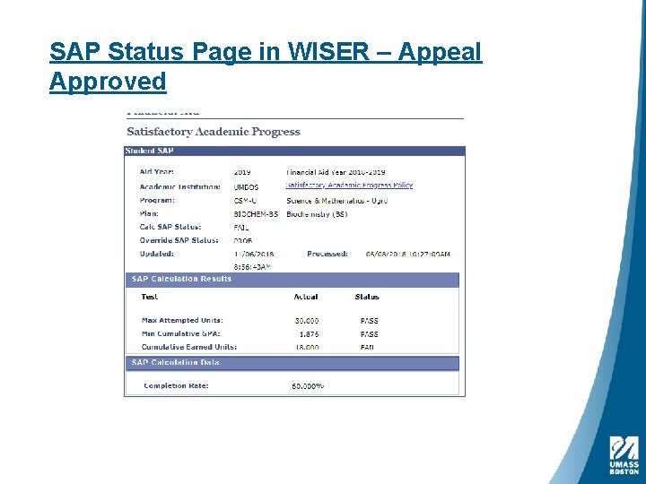 SAP Status Page in WISER – Appeal Approved 
