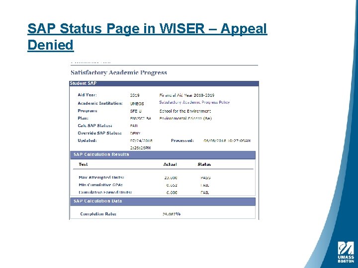 SAP Status Page in WISER – Appeal Denied 
