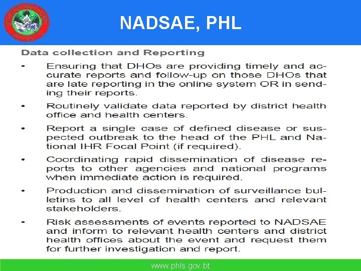 NADSAE, PHL www. phls. gov. bt 