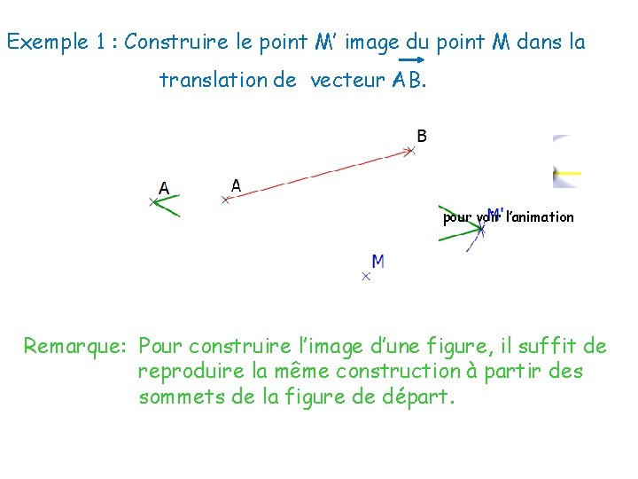 Exemple 1 : Construire le point M’ image du point M dans la translation