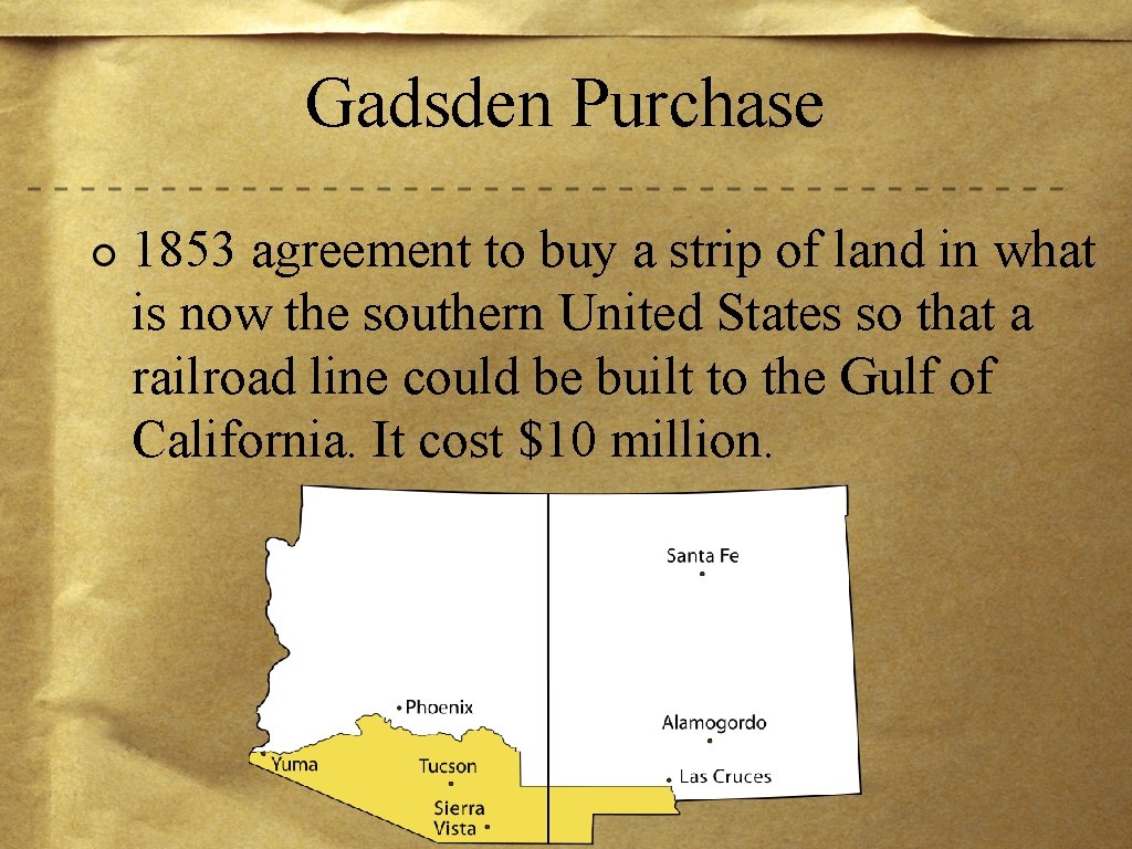 Gadsden Purchase 1853 agreement to buy a strip of land in what is now