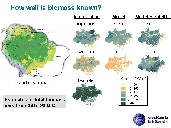How well is biomass known? Interpolation Land cover map Estimates of total biomass vary