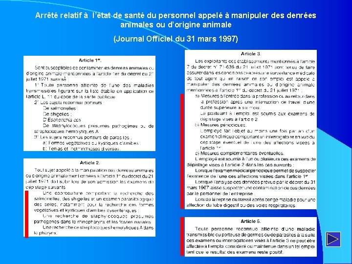 Arrêté relatif à l’état de santé du personnel appelé à manipuler des denrées animales