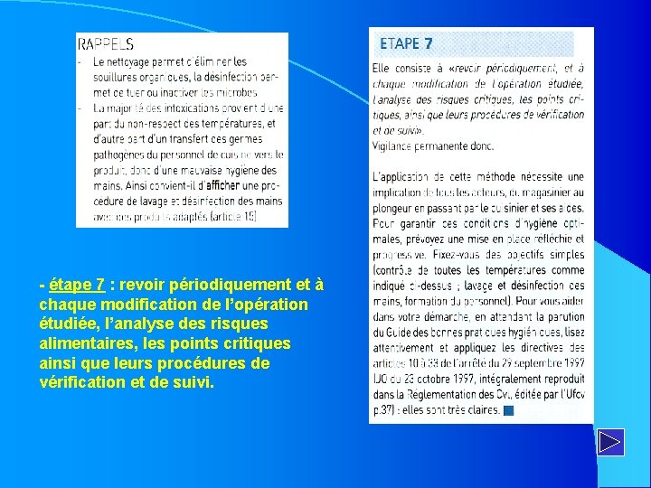 - étape 7 : revoir périodiquement et à chaque modification de l’opération étudiée, l’analyse
