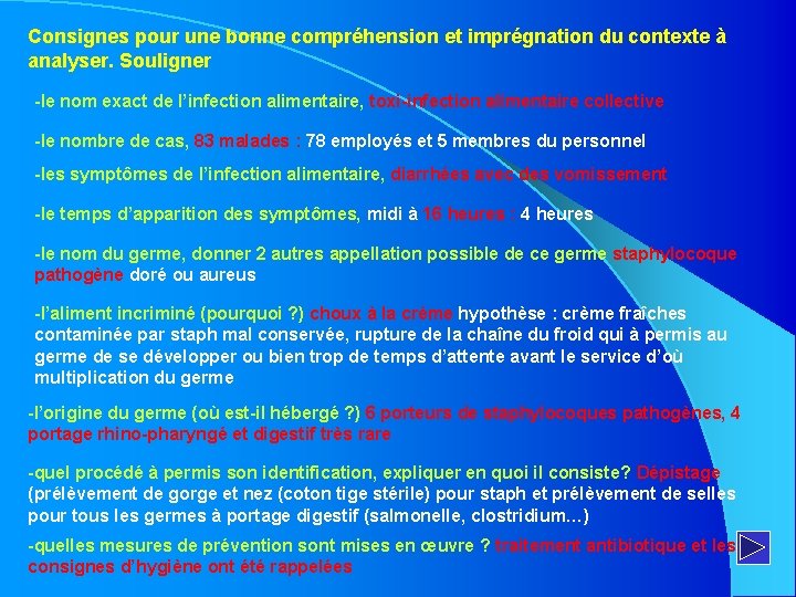 Consignes pour une bonne compréhension et imprégnation du contexte à analyser. Souligner -le nom
