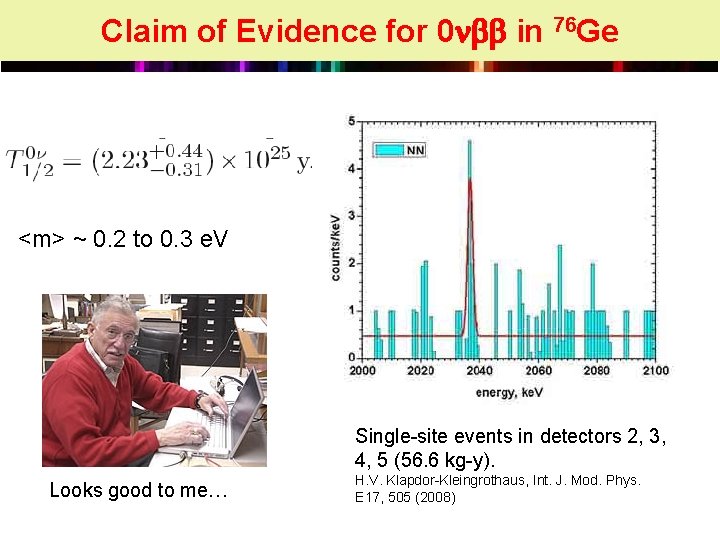 Claim of Evidence for 0 in 76 Ge <m> ~ 0. 2 to 0.