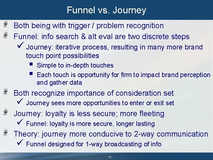 Funnel vs. Journey Both being with trigger / problem recognition Funnel: info search & Funnel vs. Journey Both being with trigger / problem recognition Funnel: info search &