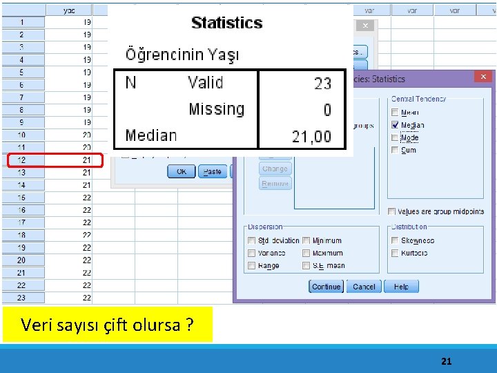 Veri sayısı çift olursa ? 21 