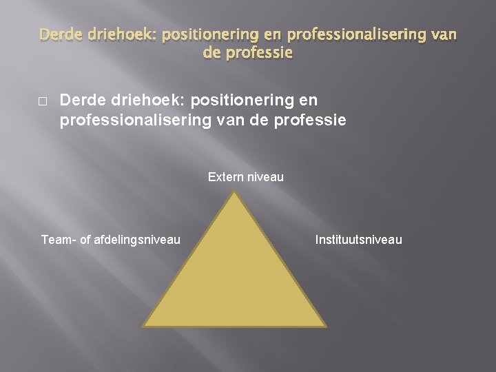 Derde driehoek: positionering en professionalisering van de professie � Derde driehoek: positionering en professionalisering