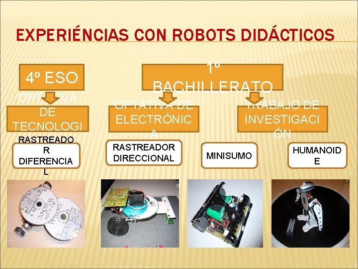 EXPERIÉNCIAS CON ROBOTS DIDÁCTICOS 4º ESO OPTATIVA DE TECNOLOGI RASTREADO A R DIFERENCIA L