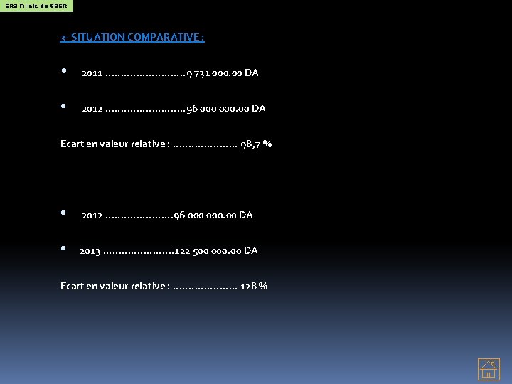 ER 2 Filiale du CDER 3 - SITUATION COMPARATIVE : • 2011. . .