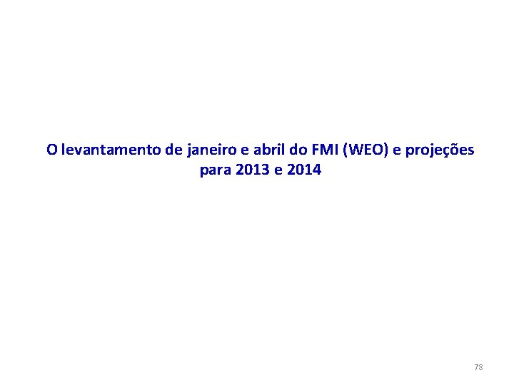 O levantamento de janeiro e abril do FMI (WEO) e projeções para 2013 e