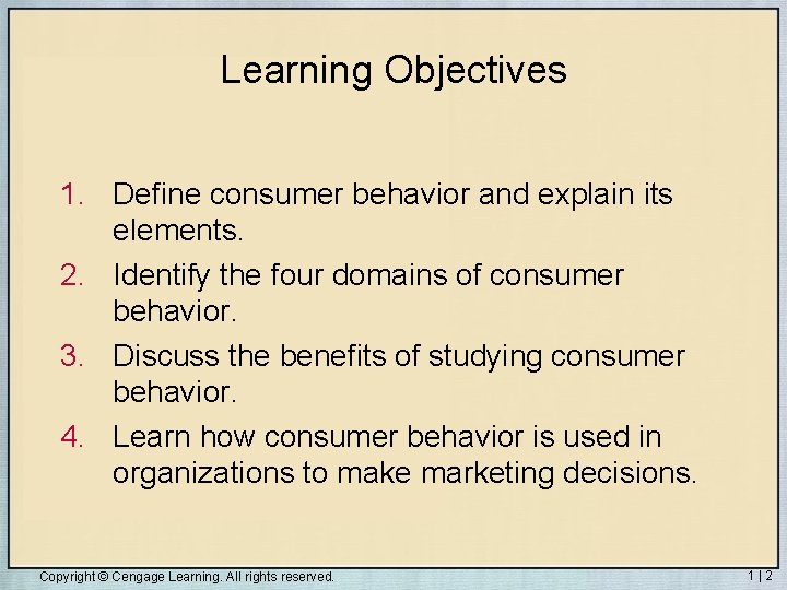 Learning Objectives 1. Define consumer behavior and explain its elements. 2. Identify the four