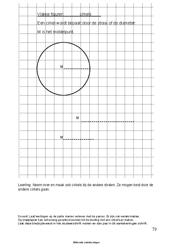 Vlakke figuren cirkels Een cirkel wordt bepaalt door de straal of de diameter. M