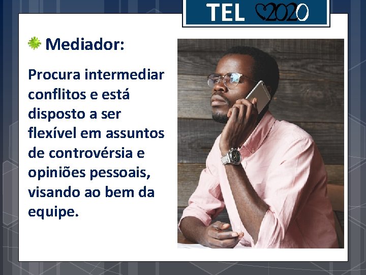 TEL Mediador: Procura intermediar conflitos e está disposto a ser flexível em assuntos de