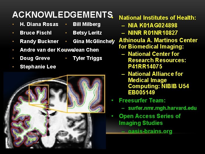 ACKNOWLEDGEMENTS • • National Institutes of Health: H. Diana Rosas • Bill Milberg –