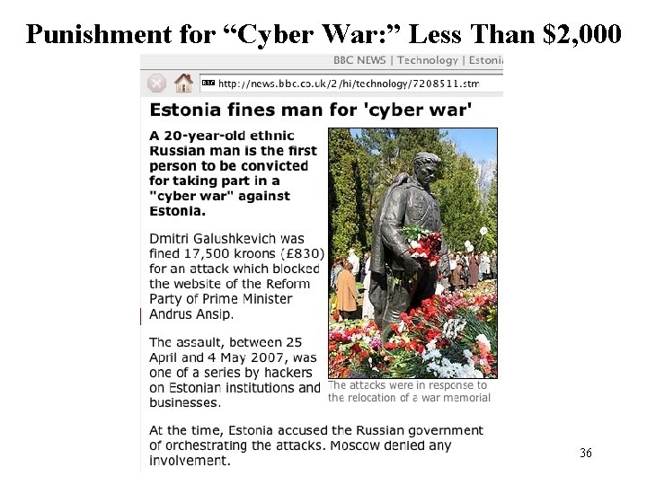 Punishment for “Cyber War: ” Less Than $2, 000 36 