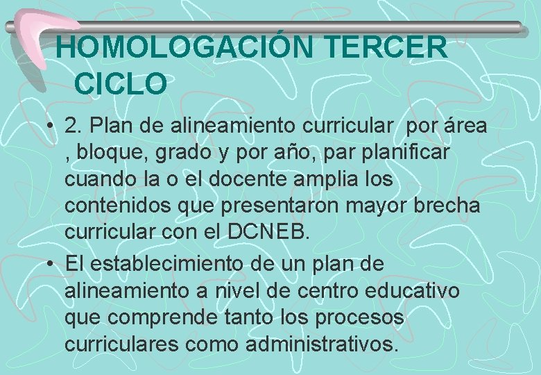 HOMOLOGACIÓN TERCER CICLO • 2. Plan de alineamiento curricular por área , bloque, grado