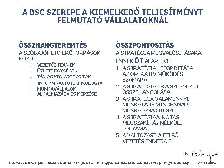 A BSC SZEREPE A KIEMELKEDŐ TELJESÍTMÉNYT FELMUTATÓ VÁLLALATOKNÁL ÖSSZHANGTEREMTÉS ÖSSZPONTOSÍTÁS A SZÓBAJÖHETŐ ERŐFORRÁSOK KÖZÖTT