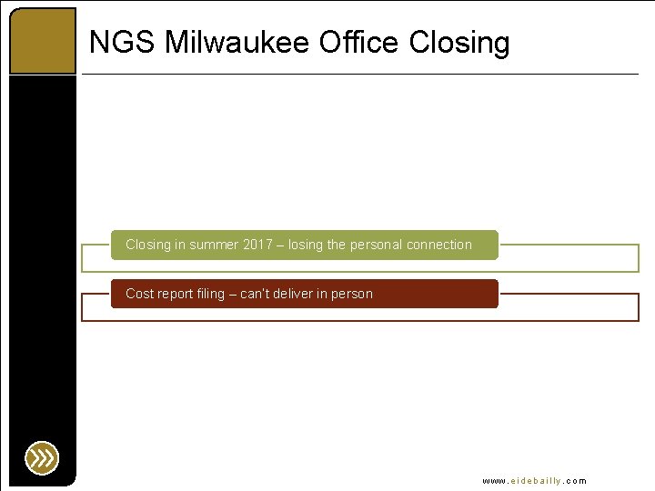 NGS Milwaukee Office Closing in summer 2017 – losing the personal connection Cost report