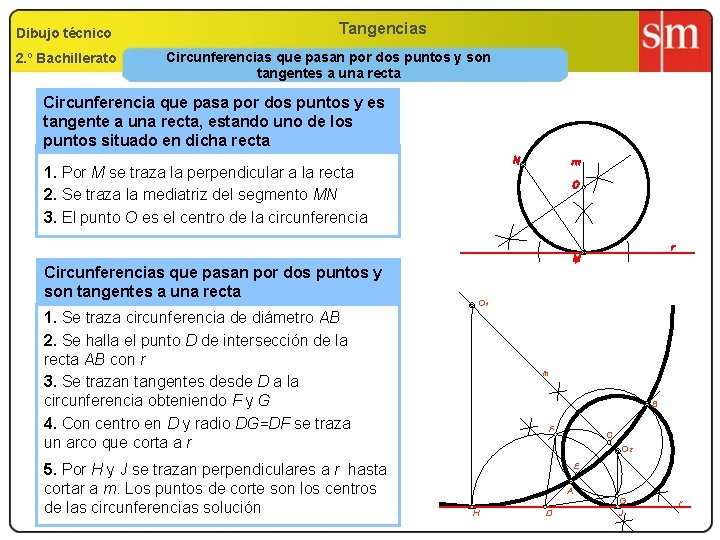 Dibujo técnico 2. º Bachillerato Tangencias Circunferencias que pasan por dos puntos y son