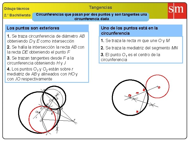 Tangencias Dibujo técnico 2. º Bachillerato Circunferencias que pasan por dos puntos y son