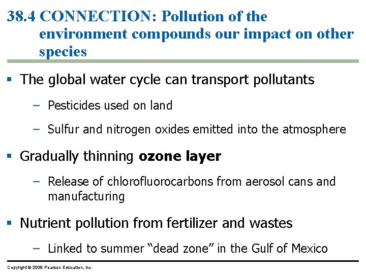 38. 4 CONNECTION: Pollution of the environment compounds our impact on other species §