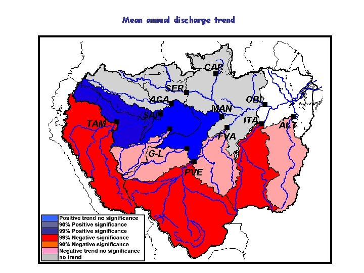 Mean annual discharge trend CAR SER ACA TAM MAN SAI OBI ITA FVA G-L