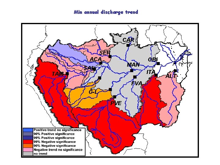 Min annual discharge trend CAR SER ACA TAM MAN SAI OBI ITA FVA G-L