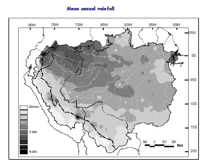 Mean annual rainfall 80 W 75 W 70 W 65 W 60 W 55