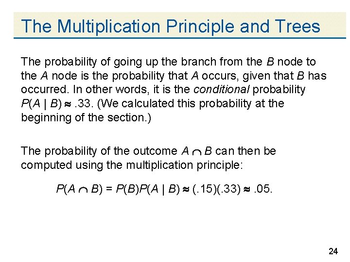 The Multiplication Principle and Trees The probability of going up the branch from the