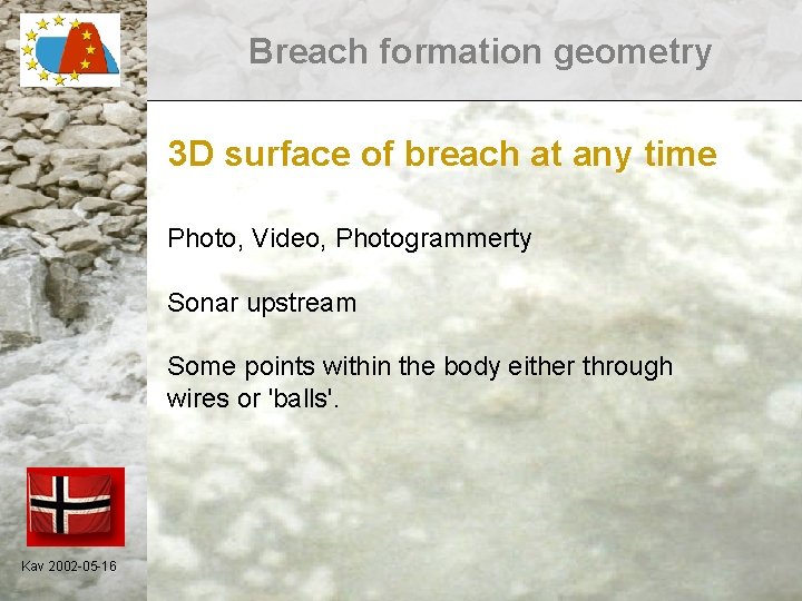 Breach formation geometry 3 D surface of breach at any time Photo, Video, Photogrammerty
