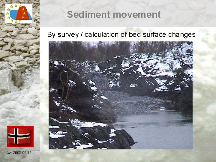 Sediment movement By survey / calculation of bed surface changes Kav 2002 -05 -16