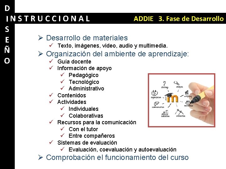 D ADDIE 3. Fase de Desarrollo INSTRUCCIONAL S Ø Desarrollo de materiales E ü